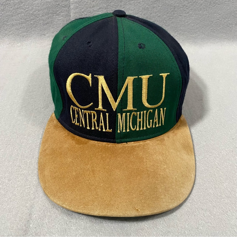 Vintage Central Michigan University CMU Hat Baseball Cap Snapback USA Made Green